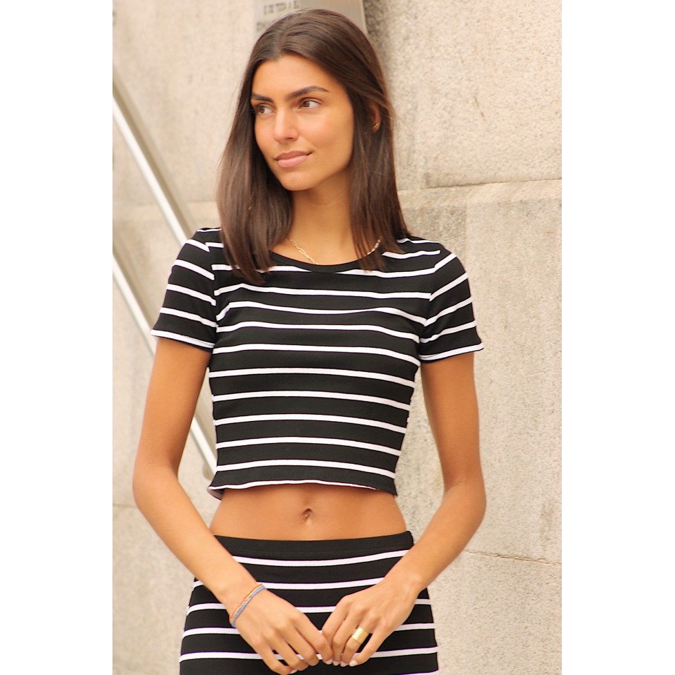 CROPPED TOP STRIPES NEGRO 