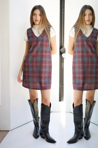 VESTIDO CORTO SIN MANGAS ESTAMPADO DE CUADROS