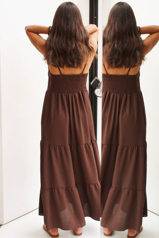VESTIDO CHOCOLATE VOLANTES