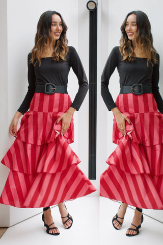 MAXI FALDA VOLANTES FUCSIA