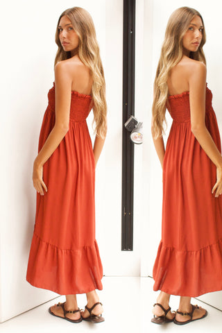 VESTIDO PALABRA DE HONOR TEJA
