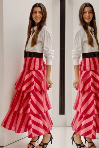 MAXI FALDA VOLANTES FUCSIA