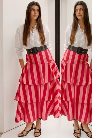 MAXI FALDA VOLANTES FUCSIA