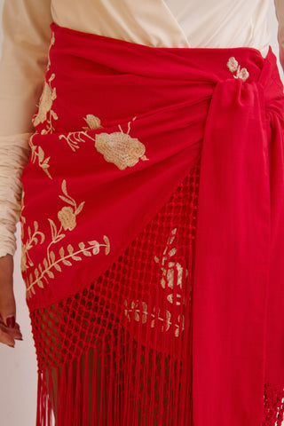 FALDA FLECOS BORDADA