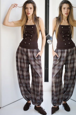PANTALÓN BOMBACHO ESTAMPADO DE CUADROS
