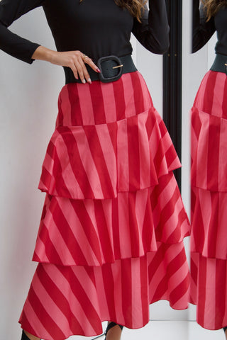 MAXI FALDA VOLANTES FUCSIA