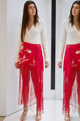 FALDA FLECOS BORDADA