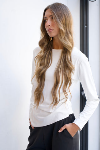 CAMISETA MANGA LARGA BLANCA FRUNCE CINTURA