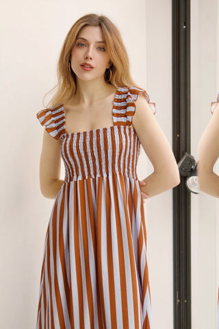 VESTIDO NIDO DE ABEJA RAYAS VERTICALES