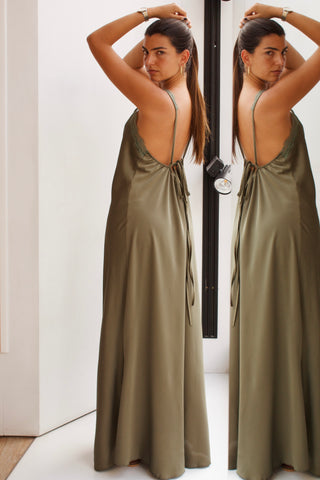 VESTIDO LENCERO VERDE LAZO ESPALDA