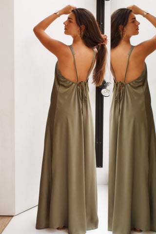 VESTIDO LENCERO VERDE LAZO ESPALDA