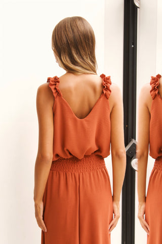 BLUSA FRUNCE TIRANTE COLOR TEJA