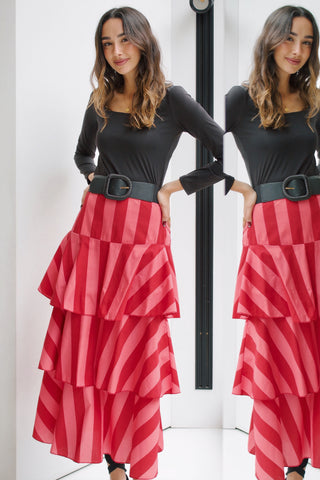 MAXI FALDA VOLANTES FUCSIA