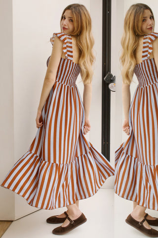 VESTIDO NIDO DE ABEJA RAYAS VERTICALES