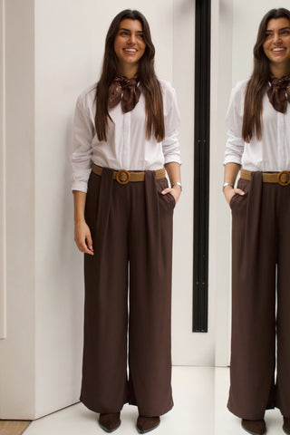 PANTALÓN CHOCOLATE CON CINTURÓN