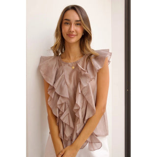 BLUSA ORGANZA COLOR TOPO