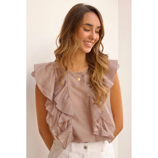 BLUSA ORGANZA COLOR TOPO