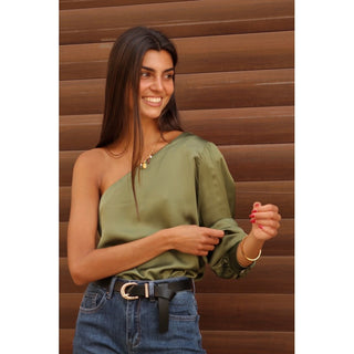 BLUSÓN DE RASO ASIMÉTRICO VERDE