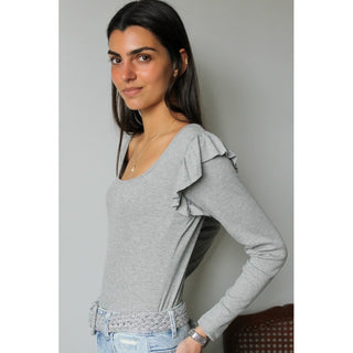 CAMISETA BÁSICA CANALÉ MANGA VOLANTE GRIS