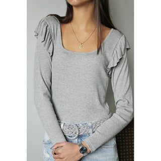 CAMISETA BÁSICA CANALÉ MANGA VOLANTE GRIS