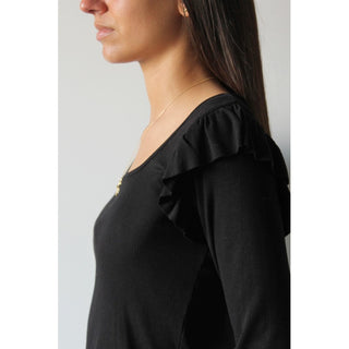 CAMISETA BÁSICA CANALÉ MANGA VOLANTE NEGRA