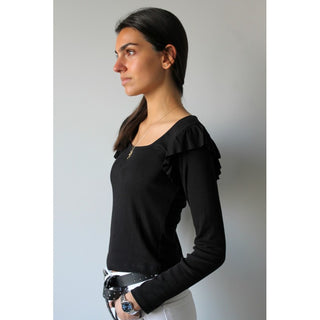 CAMISETA BÁSICA CANALÉ MANGA VOLANTE NEGRA