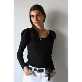 CAMISETA BÁSICA CANALÉ MANGA VOLANTE NEGRA