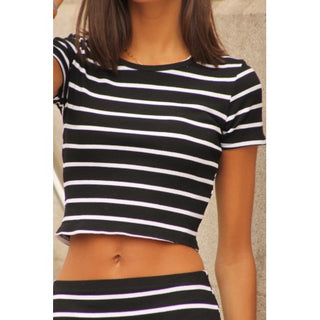 CROPPED TOP STRIPES NEGRO