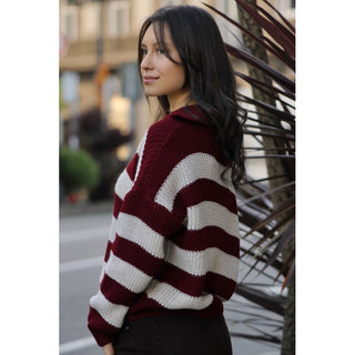JERSEY CUELLO POLO RAYAS GRANATE Y CRUDO