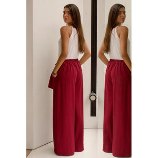 PANTALÓN BURDEOS CINTO HEBILLA