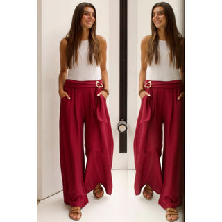 PANTALÓN BURDEOS CINTO HEBILLA