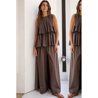 PANTALÓN WIDE LEG GOMA CINTURA CHOCOLATE