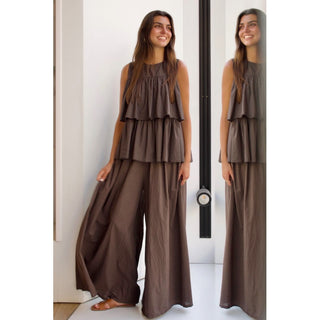 PANTALÓN WIDE LEG GOMA CINTURA CHOCOLATE