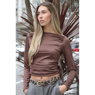 TOP DRAPEADO PUNTO DE SEDA CHOCOLATE