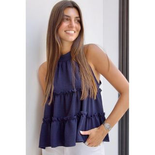 TOP ESCOTE HALTER VOLANTES NAVY BLUE