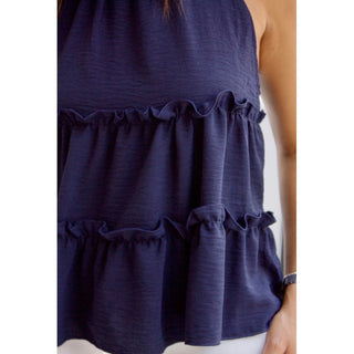 TOP ESCOTE HALTER VOLANTES NAVY BLUE