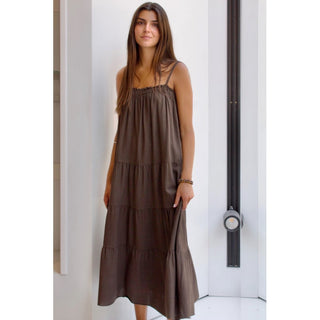 VESTIDO CHOCOLATE LINO TIRANTES