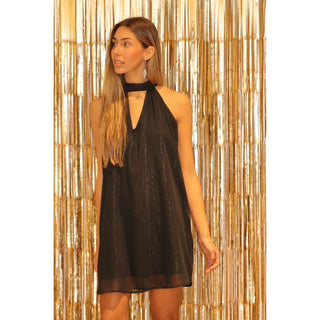 VESTIDO DE GASA BABYDOLL DESTELLOS PLATEDOS