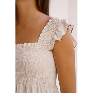 VESTIDO NIDO DE ABEJA CRUDO MANGA VOLANTE