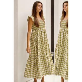 VESTIDO NIDO DE ABEJA VICHY OLIVA