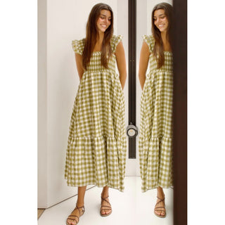 VESTIDO NIDO DE ABEJA VICHY OLIVA