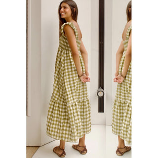 VESTIDO NIDO DE ABEJA VICHY OLIVA