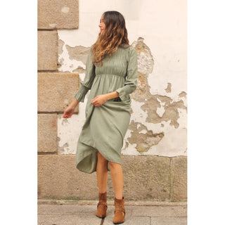 VESTIDO OLIVA NIDO DE ABEJA