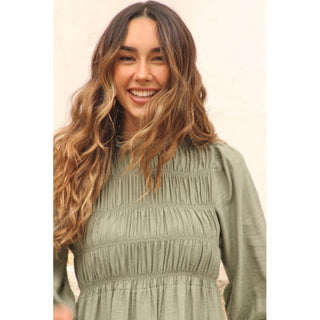 VESTIDO OLIVA NIDO DE ABEJA